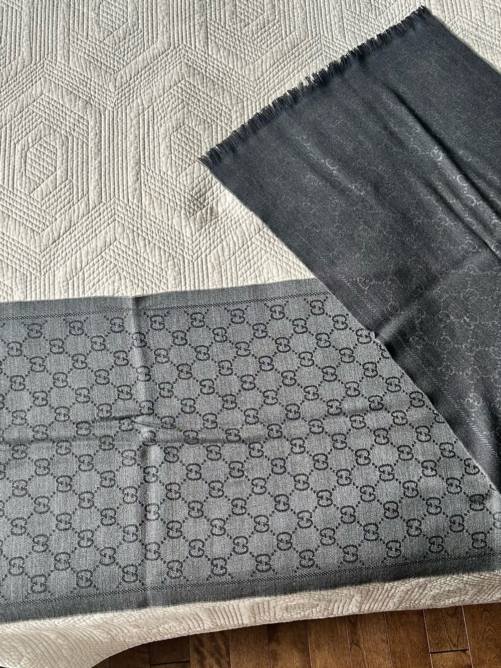 Gucci Dark Gray & Black GG Monogram Scarf